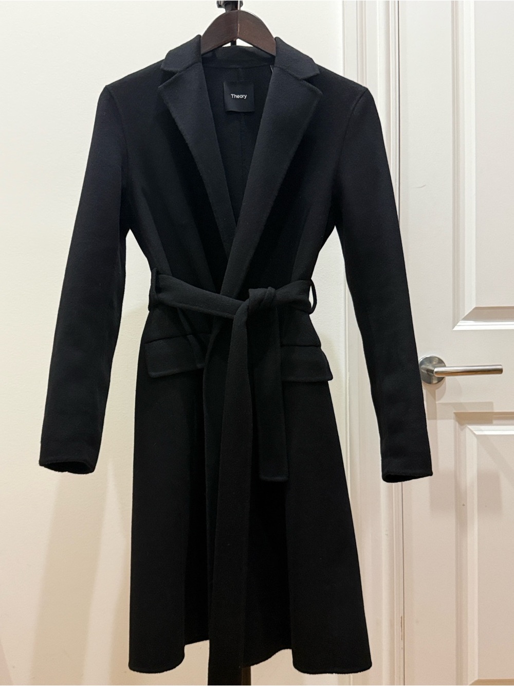 Theory Double-Face Wool-Cashmere Belted Wrap Top Coat - Picture 2 of 10